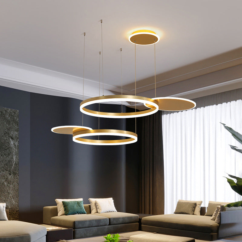Modern Metallic Circular Multi-Lamp Pendant In Gold/Coffee With Led Warm/White Light - Ceiling Hang