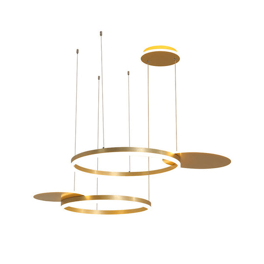 Modern Metallic Circular Multi-Lamp Pendant In Gold/Coffee With Led Warm/White Light - Ceiling Hang