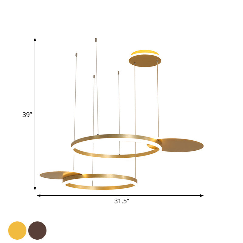 Modern Metallic Circular Multi-Lamp Pendant In Gold/Coffee With Led Warm/White Light - Ceiling Hang