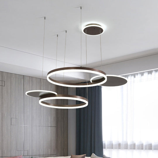 Modern Gold/Coffee Led Circular Multi Lamp Pendant Ceiling Fixture In Warm/White Light