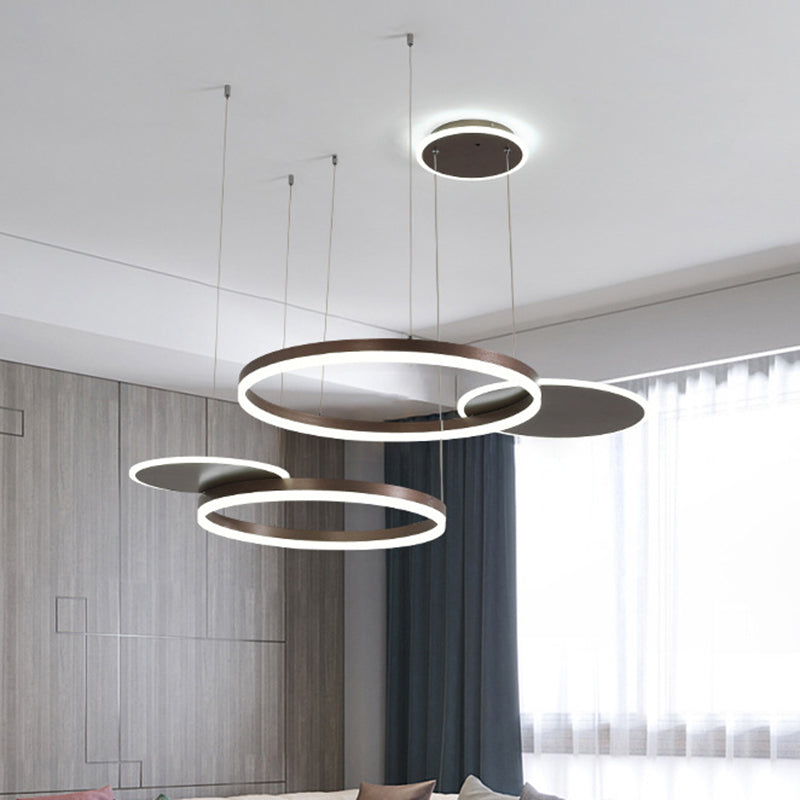 Modern Metallic Circular Multi-Lamp Pendant In Gold/Coffee With Led Warm/White Light - Ceiling Hang