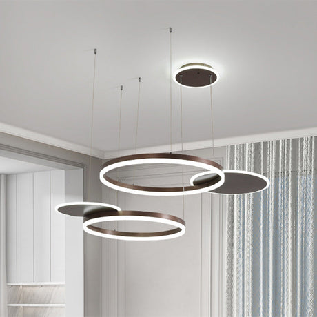 Modern Metallic Circular Multi-Lamp Pendant In Gold/Coffee With Led Warm/White Light - Ceiling Hang