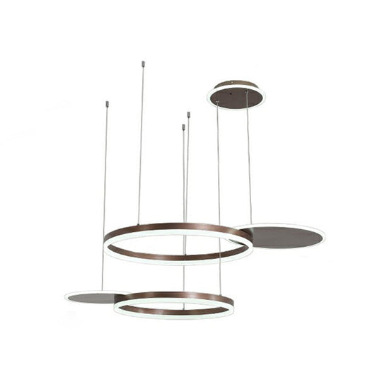 Modern Metallic Circular Multi-Lamp Pendant In Gold/Coffee With Led Warm/White Light - Ceiling Hang