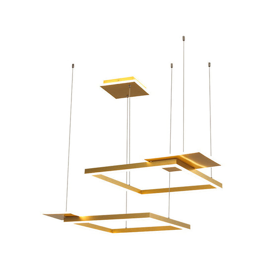 Gold/Coffee Square Led Chandelier Pendant Light With Warm/White - Modern Metal Ceiling Lamp