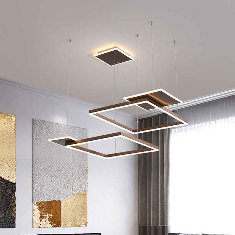 Gold/Coffee Square Led Chandelier Pendant Light With Warm/White - Modern Metal Ceiling Lamp