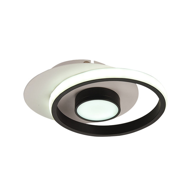 Modern Metal Circle Flush Lamp With Led For Porch - White/Black Or Gold/Black Warm/White Light
