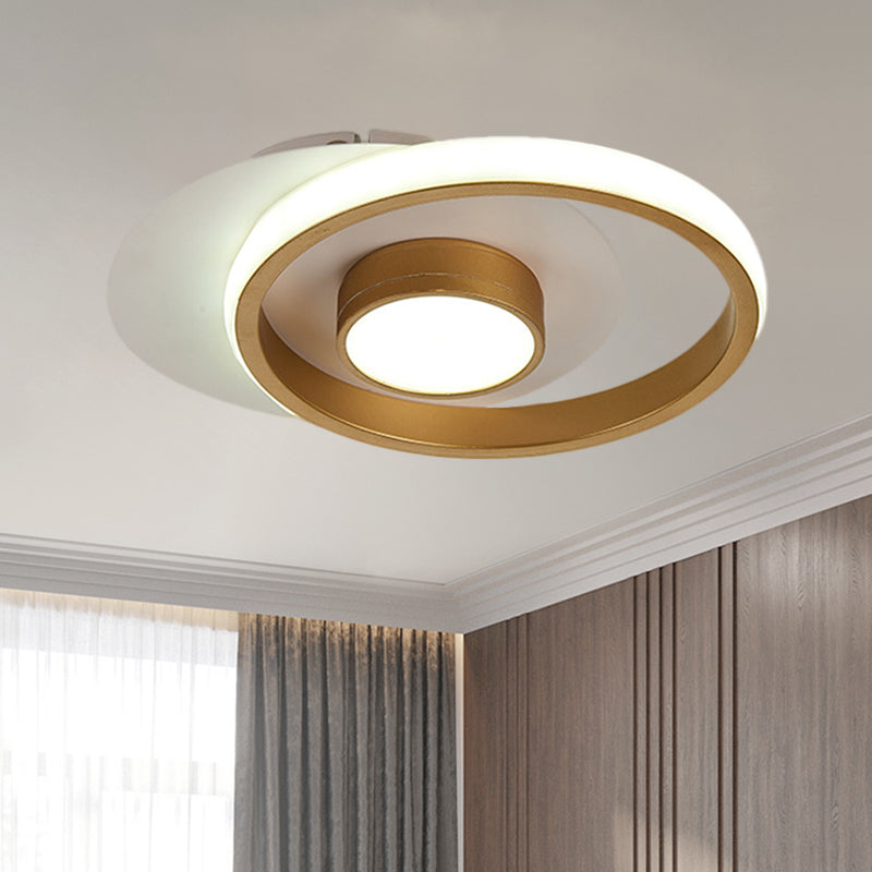 Modern Metal Circle Flush Lamp With Led For Porch - White/Black Or Gold/Black Warm/White Light