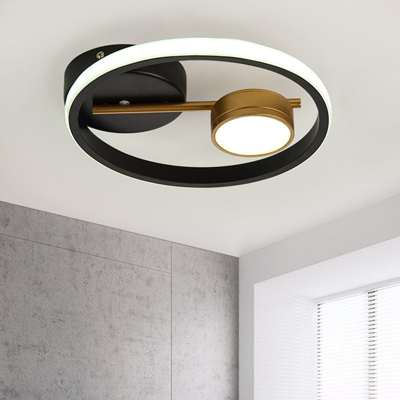 Contemporary Led Flush Light: Round Ceiling Mounted Metal; Black & White Or Gold; Warm Light Black
