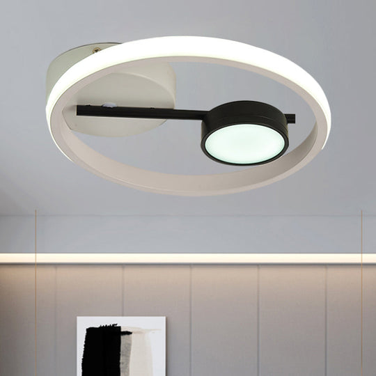 Contemporary Led Flush Light: Round Ceiling Mounted Metal; Black & White Or Gold; Warm Light Black