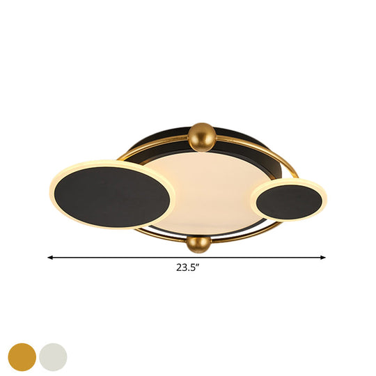 Modernist Black And Gold Led Flush Mount Ceiling Light In Warm/White 19.5’/23.5’ Diameter