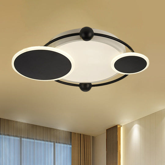 Modernist Black And Gold Led Flush Mount Ceiling Light In Warm/White 19.5/23.5 Diameter