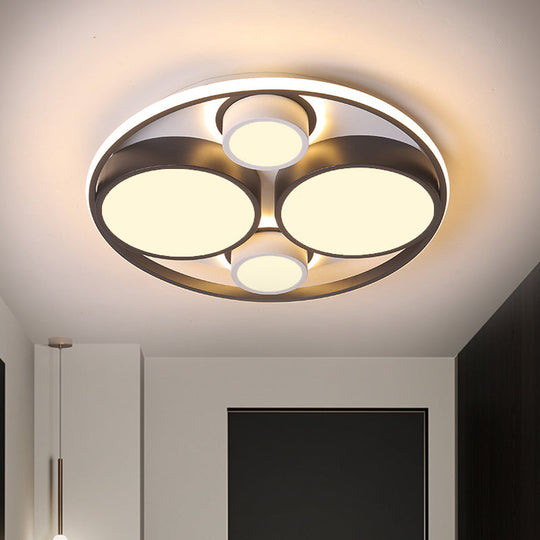Modernist Metallic Black Round Led Flush Ceiling Light - Bedroom Mount 16.5’/20.5’ Wide / 16.5’