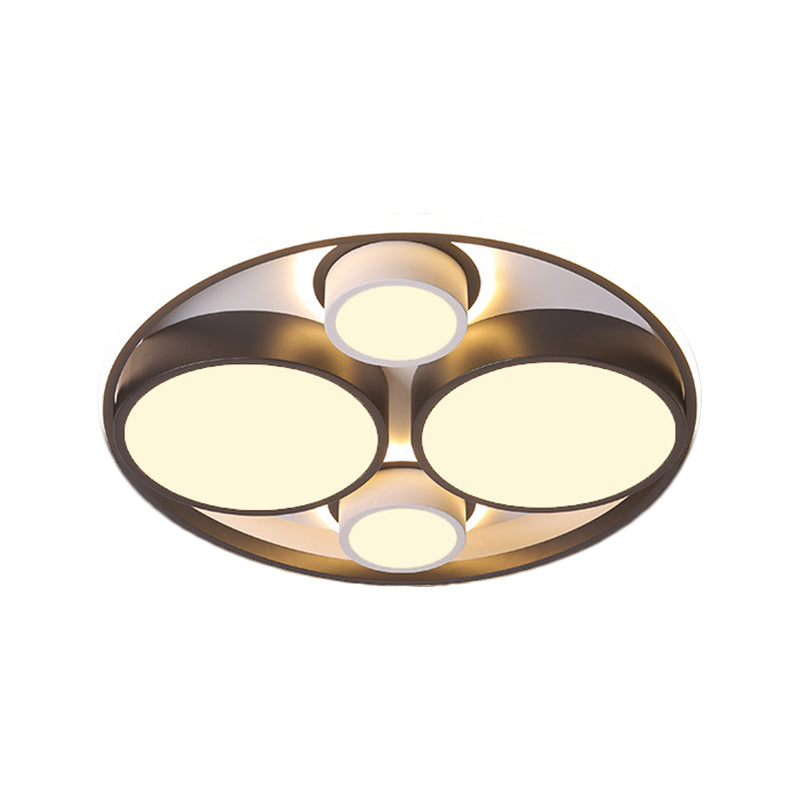 Modernist Metallic Black Round Led Flush Ceiling Light - Bedroom Mount 16.5’/20.5’ Wide