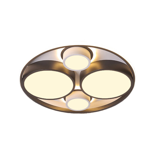 Modernist Metallic Black Round Led Flush Ceiling Light - Bedroom Mount 16.5/20.5 Wide