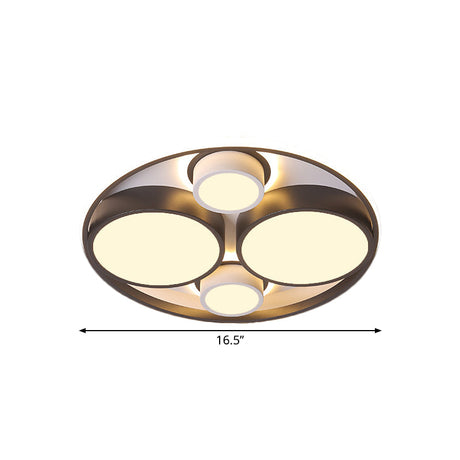 Modernist Metallic Black Round Led Flush Ceiling Light - Bedroom Mount 16.5’/20.5’ Wide