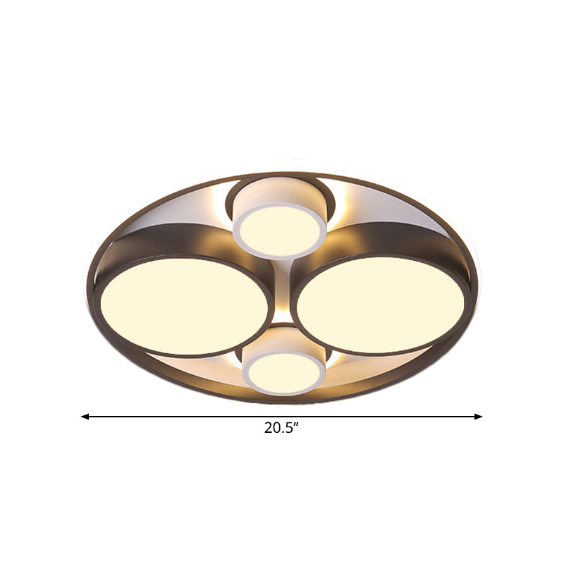 Modernist Metallic Black Round Led Flush Ceiling Light - Bedroom Mount 16.5’/20.5’ Wide