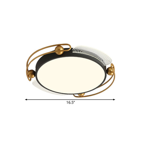 Modern Led Flush Light With Black And Gold Metallic Shade - Ceiling Lamp Fixture 16.5/20.5 Wide
