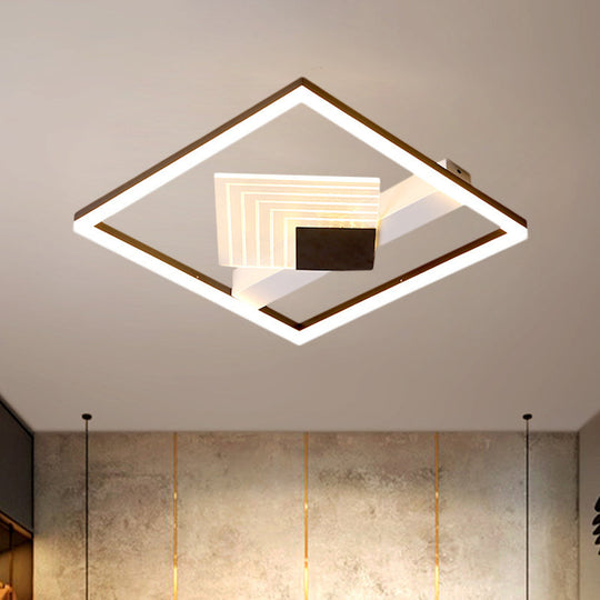 Contemporary Metallic Led Ceiling Light - Gold/Black Square Flush Mount In Warm/White 16/19.5 L