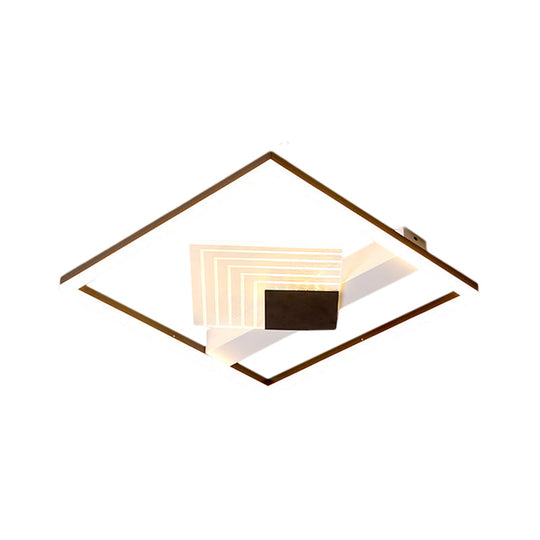 Contemporary Metallic Led Ceiling Light - Gold/Black Square Flush Mount In Warm/White 16’/19.5’ L