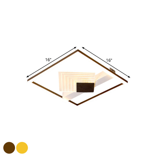 Contemporary Metallic Led Ceiling Light - Gold/Black Square Flush Mount In Warm/White 16’/19.5’ L