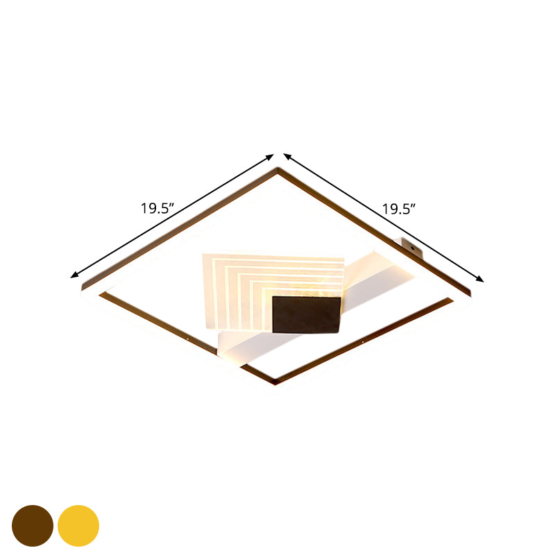 Contemporary Metallic Led Ceiling Light - Gold/Black Square Flush Mount In Warm/White 16’/19.5’ L