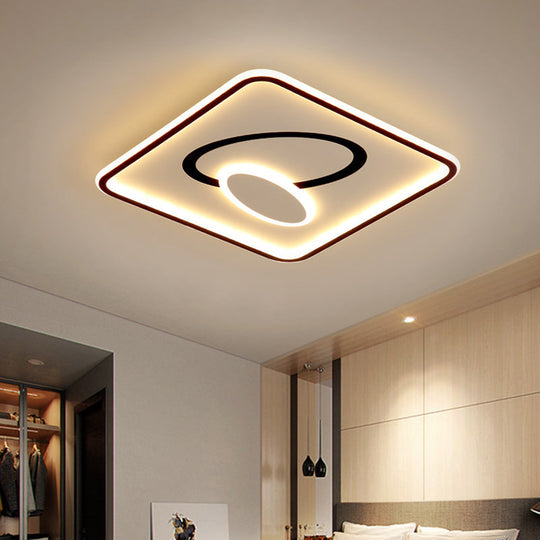 16/19.5 Modern Black & White Led Flush Mount Lamp - Square Metal Design Warm/White Light Black-White