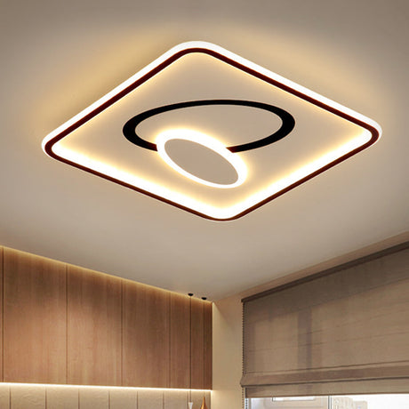 16’/19.5’ Modern Black & White Led Flush Mount Lamp - Square Metal Design Warm/White Light