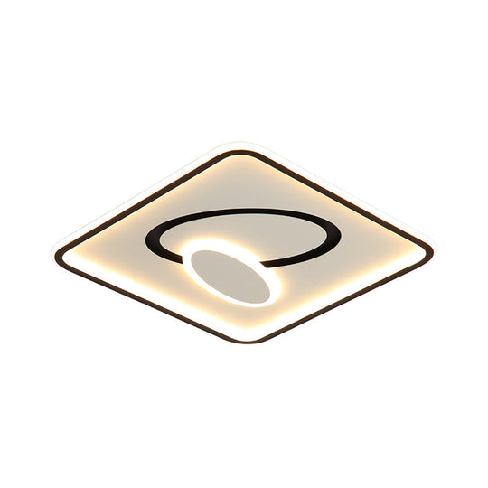 16/19.5 Modern Black & White Led Flush Mount Lamp - Square Metal Design Warm/White Light