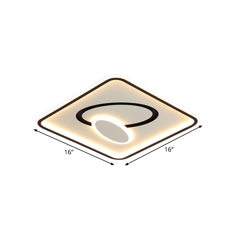 16’/19.5’ Modern Black & White Led Flush Mount Lamp - Square Metal Design Warm/White Light