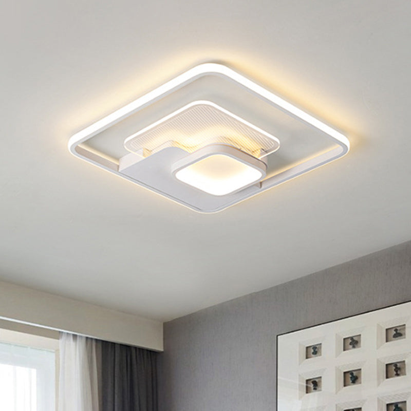 Modern Metallic Square Flush Ceiling Lamp With Led In Black/White & Warm/White 16.5’/20.5’ Wide