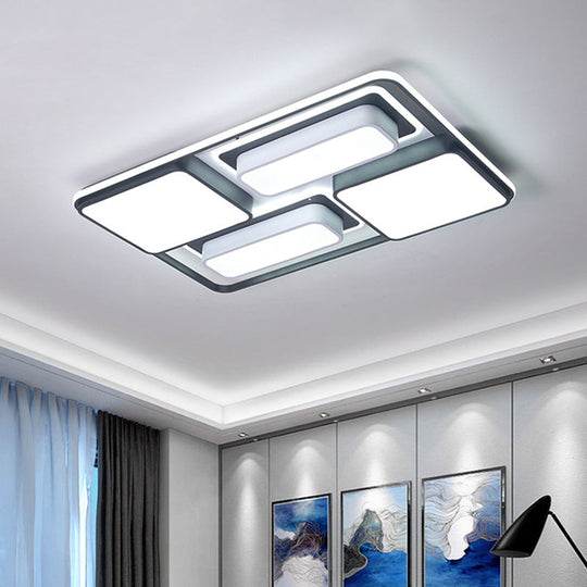Modern Flush Mount Led Ceiling Lamp Metallic Black & White 16.5’/20.5’/35.5’ Length