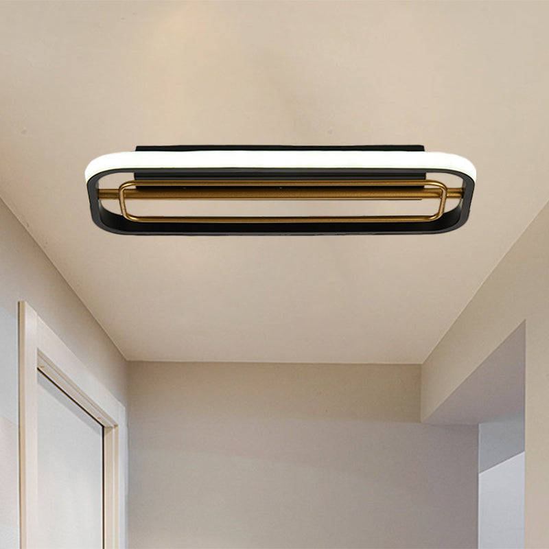 Flush Mounted Led Ceiling Light In Modern Metallic Black & White/Black Gold 16’/23.5’ Length