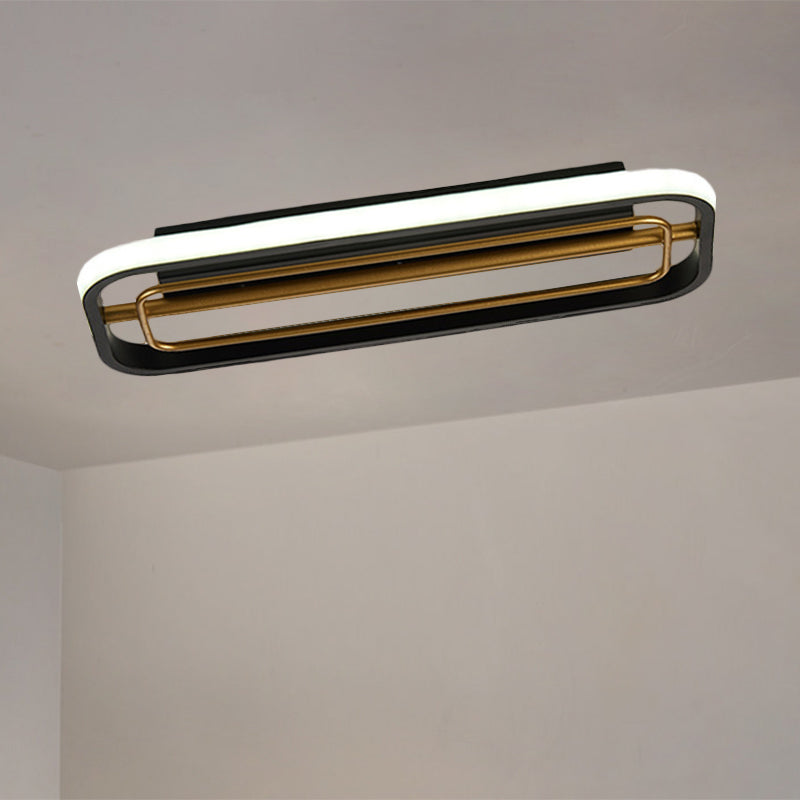 Flush Mounted Led Ceiling Light In Modern Metallic Black & White/Black Gold 16’/23.5’ Length