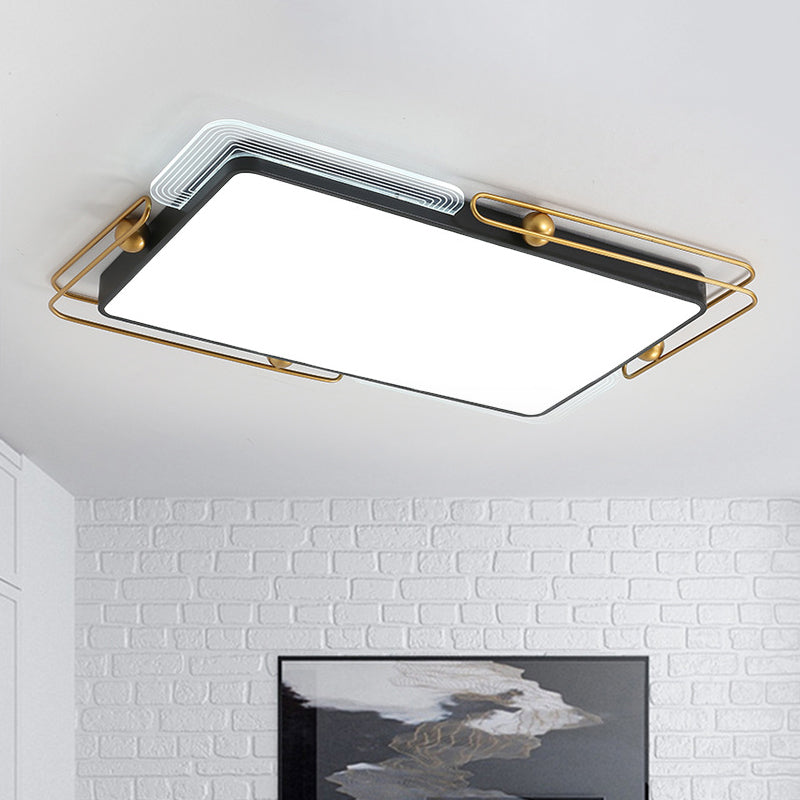 Modern Metal Led Ceiling Light In Black And Gold Square/Rectangular Flush Mount Dia 16.5’/20.5’/35.5