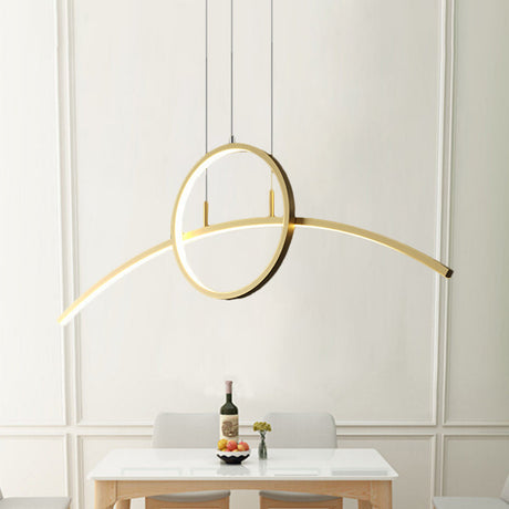 Minimalist Thin-Line Chandelier Metal Dining Table Led Ceiling Light In Black/Gold Warm/White