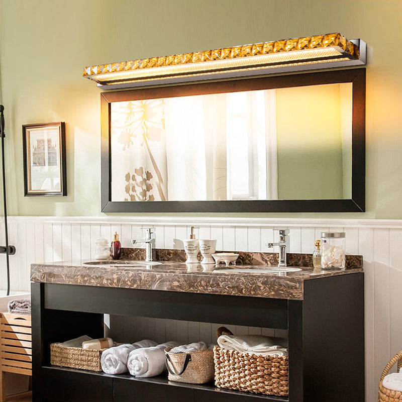 Contemporary Crystal Gold Wall Sconce - Linear Vanity Light With Warm/White For Bathroom Multiple