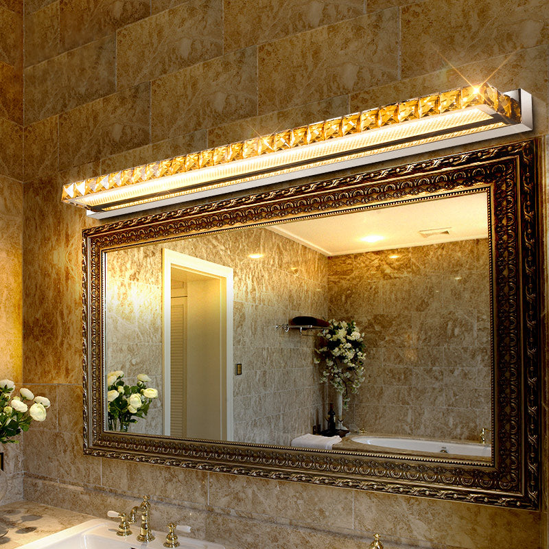 Contemporary Crystal Gold Wall Sconce - Linear Vanity Light With Warm/White For Bathroom Multiple