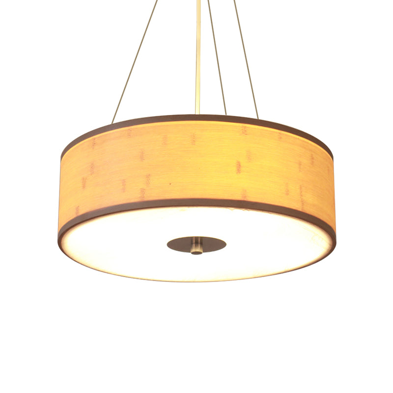 Modern Bamboo Pendant Light With Drum Shade - Handcrafted Wood Ceiling Lamp