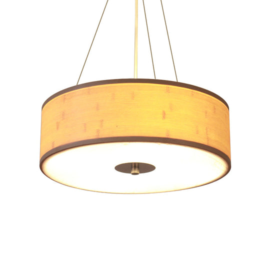 Modern Bamboo Pendant Light With Drum Shade - Handcrafted Wood Ceiling Lamp