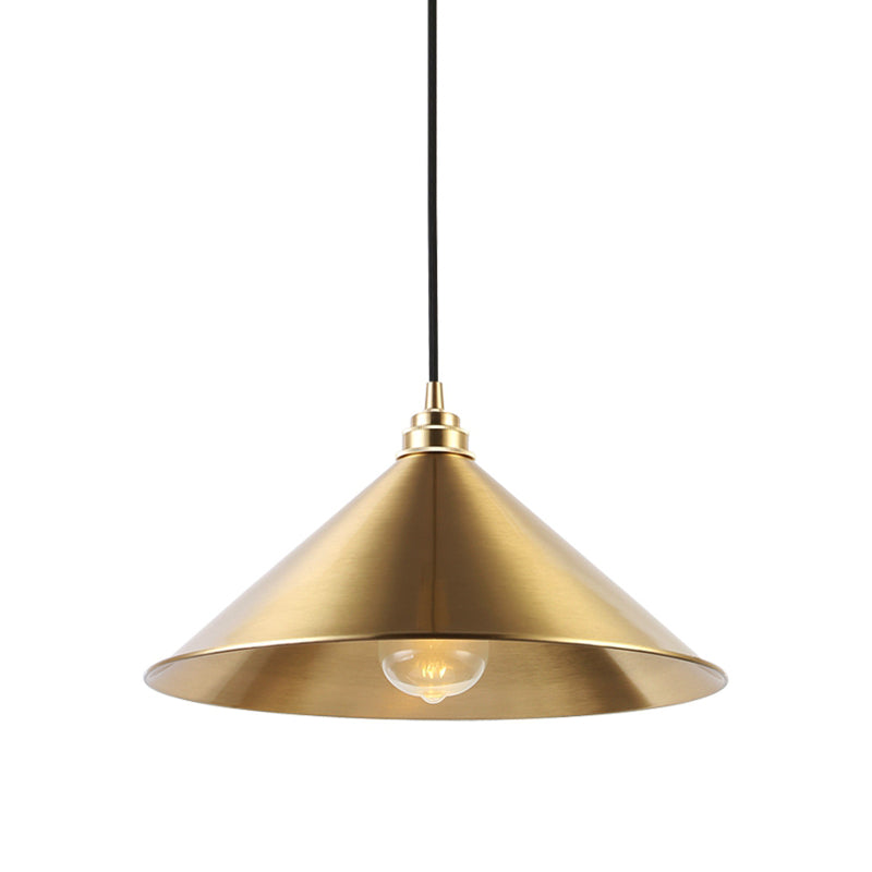 Conic Shade Metallic Pendant Light - Vintage Brass Indoor Ceiling Fixture With 1 Hanging