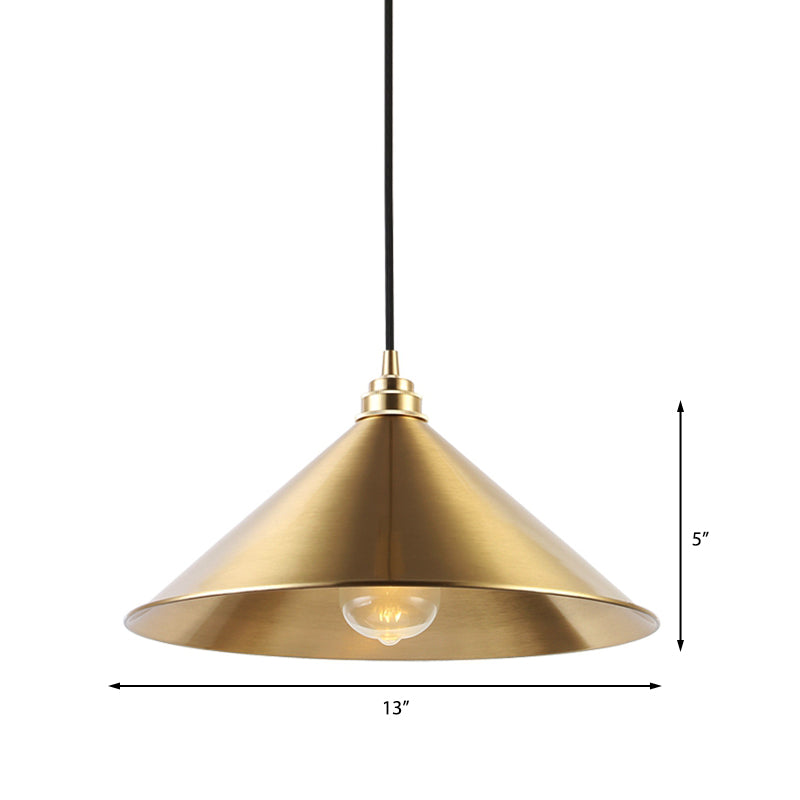 Metallic Vintage Brass Pendant Light With Conic Shade - Indoor Hanging Ceiling