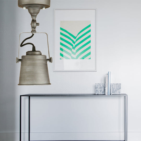 Antique Metal Bucket Shade Ceiling Lamp - Rotatable Semi Flush Pendant Light For Living Rooms 1