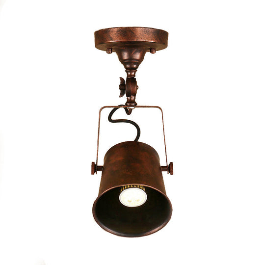 Antique Metal Bucket Shade Ceiling Lamp - Rotatable Semi Flush Pendant Light For Living Rooms 1