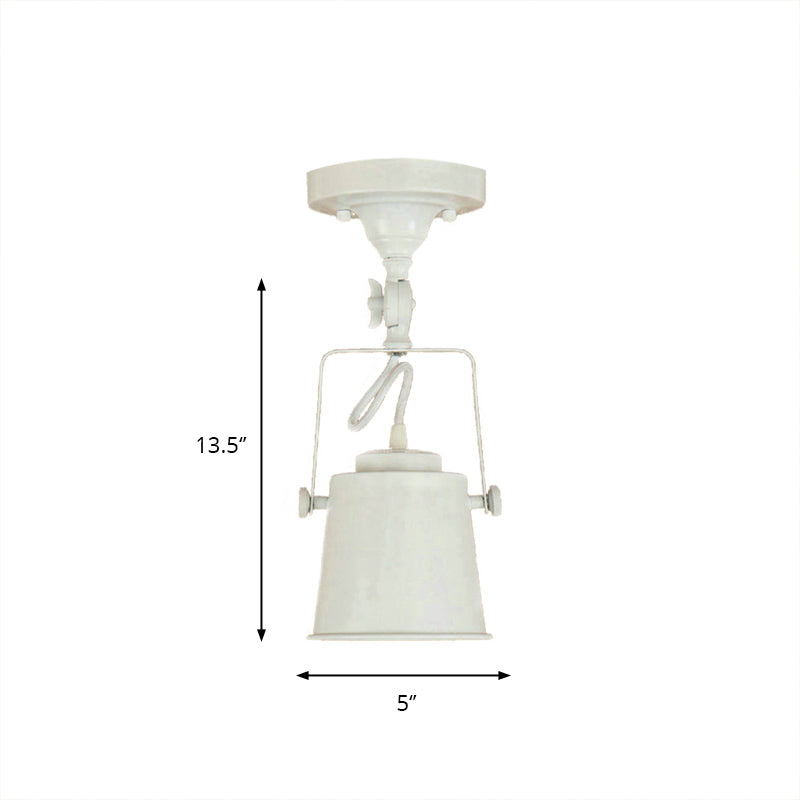 Antique Metal Bucket Shade Ceiling Lamp - Rotatable Semi Flush Pendant Light For Living Rooms 1