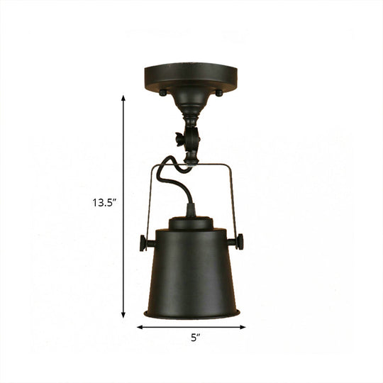 Antique Metal Bucket Shade Ceiling Lamp - Rotatable Semi Flush Pendant Light For Living Rooms 1