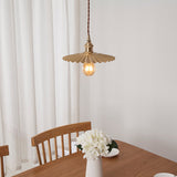 Vintage Industrial Scalloped Brass Pendant Light For Dining Table - 1-Head Metallic Hanging Lamp