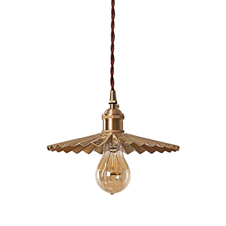 Vintage Industrial Scalloped Brass Pendant Light For Dining Table - 1-Head Metallic Hanging Lamp