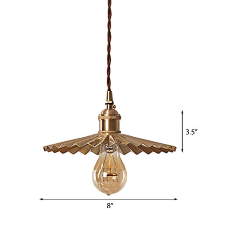Vintage Industrial Scalloped Brass Pendant Light For Dining Table - 1-Head Metallic Hanging Lamp