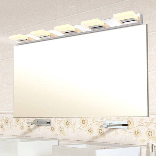 Chrome Wall Sconce With Brick Acrylic Shade For Bathroom Vanity - Choose From 2/3/5 Warm White