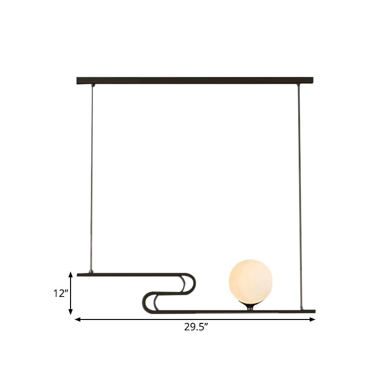Modern Hanging Chandelier With Milky Glass And Folding Line Design In Black For Dining Hall Island